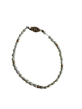 Vintage Freshwater Cultured Rice Pearl Bracelet Gold Tone Filigree Clasp 7.5"